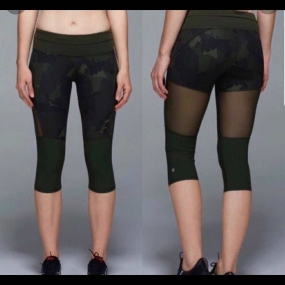 RARE Lululemon Training Tough Crop, Camo Mesh sz 6